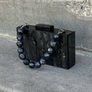 A NEW DAY “TARGET” MINAUDIÈRE BLACK CLUTCH WITH BEADED HANDLE